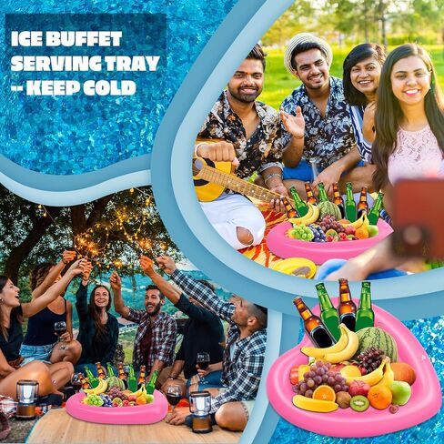 4 قطع مبرد قابل للنفخ على شكل قلب قابل للنفخ لتقديم الثلج، مشروب سلطة، يطفو، صينية ثلج لتقديم الطعام، صواني البوفيه مع قابس تصريف، شواء، نزهة صيفية، حفلة حمام السباحة، 24 × 24 بوصة (وردي) in Kuwait