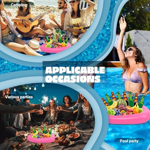 4 قطع مبرد قابل للنفخ على شكل قلب قابل للنفخ لتقديم الثلج، مشروب سلطة، يطفو، صينية ثلج لتقديم الطعام، صواني البوفيه مع قابس تصريف، شواء، نزهة صيفية، حفلة حمام السباحة، 24 × 24 بوصة (وردي) in Kuwait