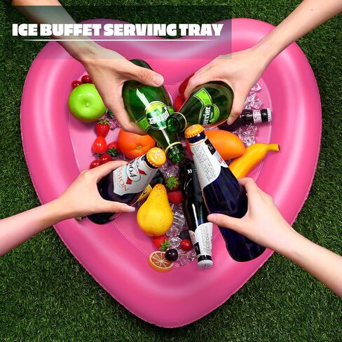 4 قطع مبرد قابل للنفخ على شكل قلب قابل للنفخ لتقديم الثلج، مشروب سلطة، يطفو، صينية ثلج لتقديم الطعام، صواني البوفيه مع قابس تصريف، شواء، نزهة صيفية، حفلة حمام السباحة، 24 × 24 بوصة (وردي) in Kuwait