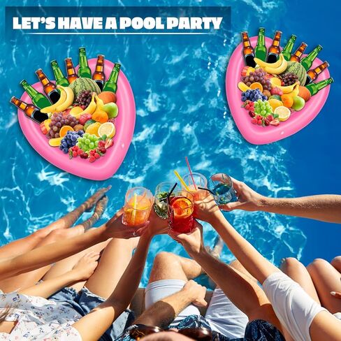 4 قطع مبرد قابل للنفخ على شكل قلب قابل للنفخ لتقديم الثلج، مشروب سلطة، يطفو، صينية ثلج لتقديم الطعام، صواني البوفيه مع قابس تصريف، شواء، نزهة صيفية، حفلة حمام السباحة، 24 × 24 بوصة (وردي) in Kuwait