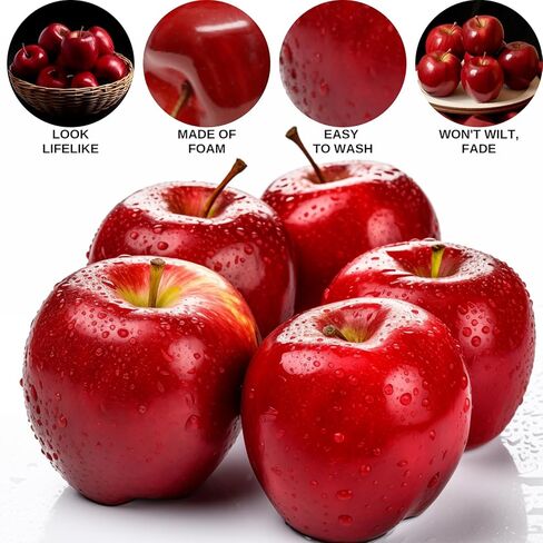 6 Pcs Artificial Apples, Realistic Foam Red Delicious Apples for Home Decor, Lifelike Faux Big Fruit for Christmas, Table Centerpieces, Decoration, Kitchen, Party, Sample Rooms (3.1 inch) in Kuwait