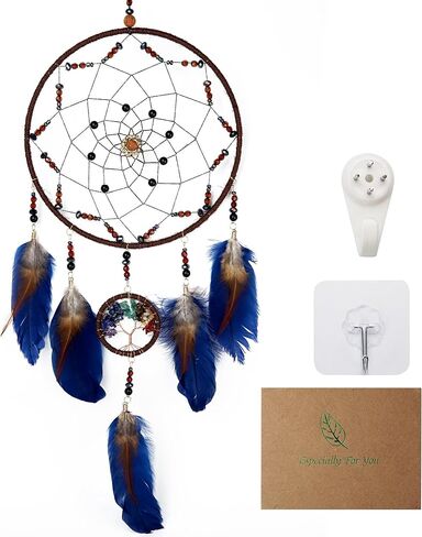 Pink Large Dream Catchers with Chakra Crystals Tree of Life, Handmade Native American Style Dream Catcher for Boys Girls Adults Bedroom Wall Decor in Saudi Arabia