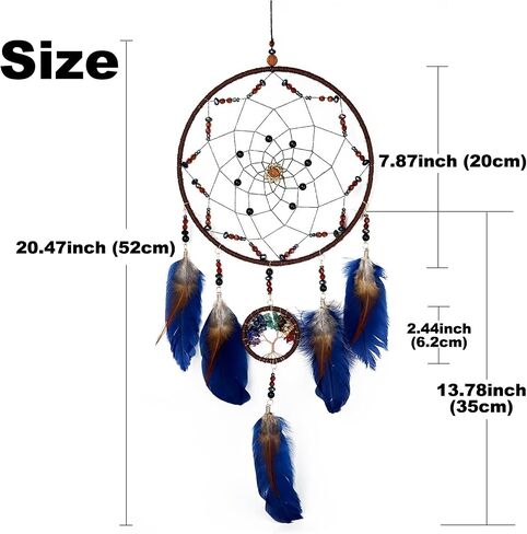 Pink Large Dream Catchers with Chakra Crystals Tree of Life, Handmade Native American Style Dream Catcher for Boys Girls Adults Bedroom Wall Decor in Saudi Arabia
