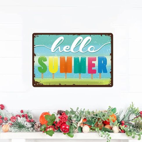 Hello Summer Door Sign Farmhouse Summer Decor Vintage Metal Sign for Home Wall Front Door Decorations 8x12 Inches in Saudi Arabia