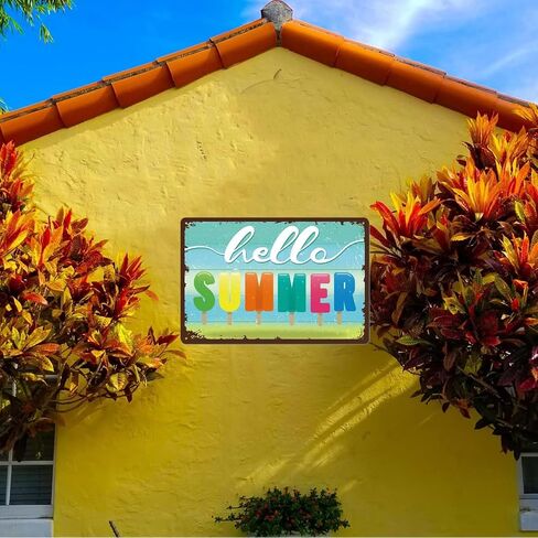 Hello Summer Door Sign Farmhouse Summer Decor Vintage Metal Sign for Home Wall Front Door Decorations 8x12 Inches in Saudi Arabia
