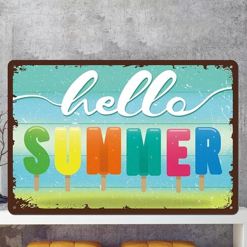 Hello Summer Door Sign Farmhouse Summer Decor Vintage Metal Sign for Home Wall Front Door Decorations 8x12 Inches in Saudi Arabia