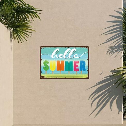 Hello Summer Door Sign Farmhouse Summer Decor Vintage Metal Sign for Home Wall Front Door Decorations 8x12 Inches in Saudi Arabia