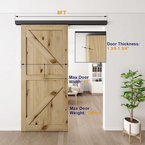 JUBEST 8FT Sliding Barn Door Hardware Track Kit, Aluminium Alloy Box Rail Wall Mount Barn Door Hardware, for Interior Wooden Door in Saudi Arabia