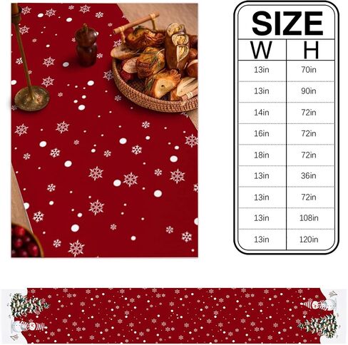 Winter Christmas Table Runner-36in,Snowman Xmas Tree White Snowflake Dresser Scarves Red Linen Tabletop Runners for Kitchen Dining Room Holiday Party Tables Decor in Saudi Arabia