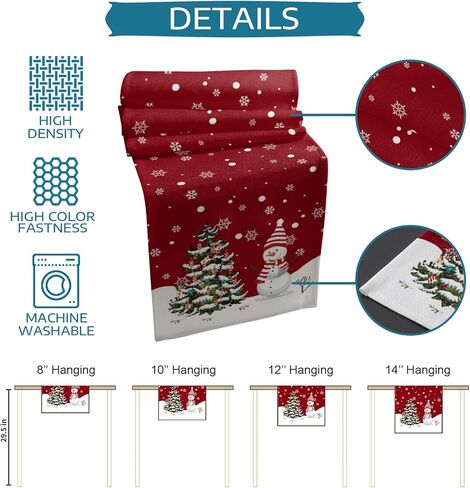 Winter Christmas Table Runner-36in,Snowman Xmas Tree White Snowflake Dresser Scarves Red Linen Tabletop Runners for Kitchen Dining Room Holiday Party Tables Decor in Saudi Arabia