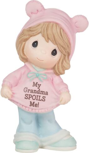 Precious Moments Little Girl Figurine for Grandma | My Grandma Spoils Me Brunette Hair Bisque Porcelain Girl Figurine | Gift for Grandma | Mother's Day | Hand-Painted in Saudi Arabia