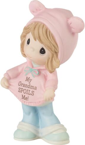 Precious Moments Little Girl Figurine for Grandma | My Grandma Spoils Me Brunette Hair Bisque Porcelain Girl Figurine | Gift for Grandma | Mother's Day | Hand-Painted in Saudi Arabia