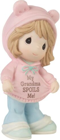 Precious Moments Little Girl Figurine for Grandma | My Grandma Spoils Me Brunette Hair Bisque Porcelain Girl Figurine | Gift for Grandma | Mother's Day | Hand-Painted in Saudi Arabia