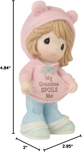Precious Moments Little Girl Figurine for Grandma | My Grandma Spoils Me Brunette Hair Bisque Porcelain Girl Figurine | Gift for Grandma | Mother's Day | Hand-Painted in Saudi Arabia