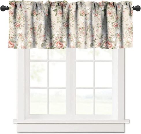 Lovely Rose Curtains, Red White Vintage Rose Floral Exquisite Decorative Short Valances Rod Pocket Window Treatments Kitchen/Bedroom/Living Room/Bathroom,1 Panel, 54x18 inches in Saudi Arabia