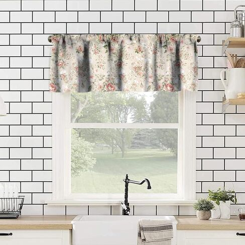 Lovely Rose Curtains, Red White Vintage Rose Floral Exquisite Decorative Short Valances Rod Pocket Window Treatments Kitchen/Bedroom/Living Room/Bathroom,1 Panel, 54x18 inches in Saudi Arabia
