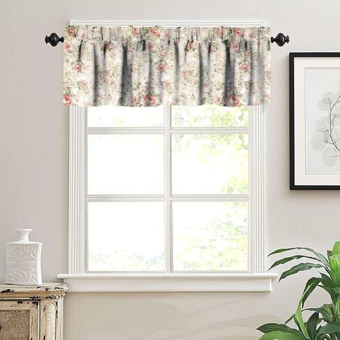 Lovely Rose Curtains, Red White Vintage Rose Floral Exquisite Decorative Short Valances Rod Pocket Window Treatments Kitchen/Bedroom/Living Room/Bathroom,1 Panel, 54x18 inches in Saudi Arabia