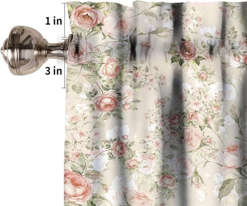 Lovely Rose Curtains, Red White Vintage Rose Floral Exquisite Decorative Short Valances Rod Pocket Window Treatments Kitchen/Bedroom/Living Room/Bathroom,1 Panel, 54x18 inches in Saudi Arabia