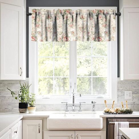 Lovely Rose Curtains, Red White Vintage Rose Floral Exquisite Decorative Short Valances Rod Pocket Window Treatments Kitchen/Bedroom/Living Room/Bathroom,1 Panel, 54x18 inches in Saudi Arabia