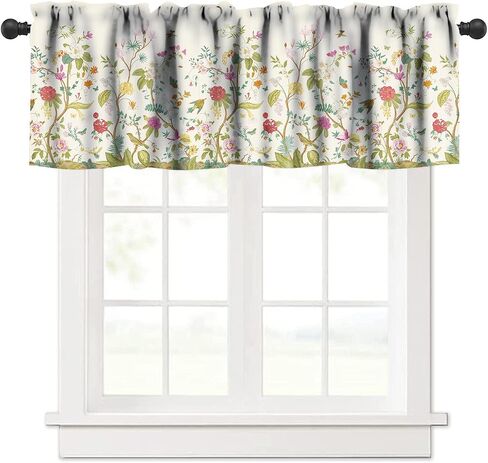 Lovely Rose Curtains, Red White Vintage Rose Floral Exquisite Decorative Short Valances Rod Pocket Window Treatments Kitchen/Bedroom/Living Room/Bathroom,1 Panel, 54x18 inches in Saudi Arabia