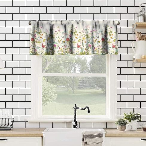 Lovely Rose Curtains, Red White Vintage Rose Floral Exquisite Decorative Short Valances Rod Pocket Window Treatments Kitchen/Bedroom/Living Room/Bathroom,1 Panel, 54x18 inches in Saudi Arabia