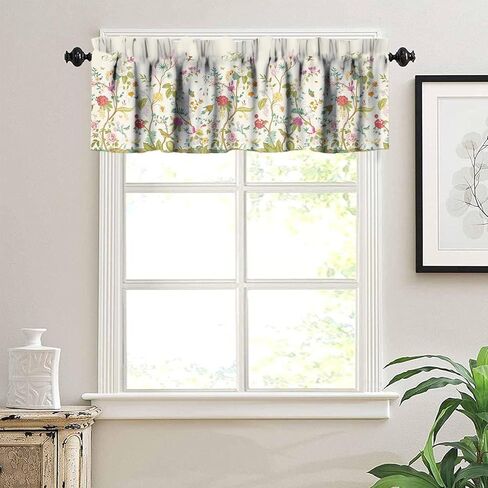 Lovely Rose Curtains, Red White Vintage Rose Floral Exquisite Decorative Short Valances Rod Pocket Window Treatments Kitchen/Bedroom/Living Room/Bathroom,1 Panel, 54x18 inches in Saudi Arabia