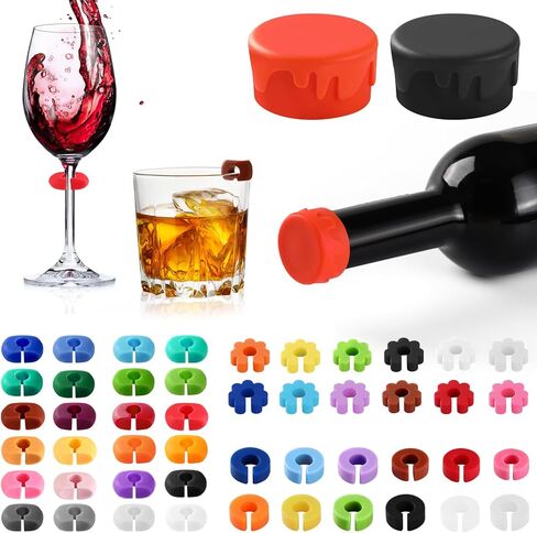 سحر زجاج النبيذ مع سدادة النبيذ 50 جهاز كمبيوتر شخصى، سحر النبيذ سيليكون الصف الغذاء، علامات شرب قابلة لإعادة الاستخدام، علامات شرب زجاج النبيذ للحفلات، عيد الميلاد، حفلات الزفاف نظارات النبيذ وكؤوس النار in Kuwait