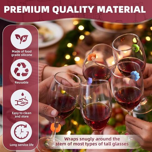 سحر زجاج النبيذ مع سدادة النبيذ 50 جهاز كمبيوتر شخصى، سحر النبيذ سيليكون الصف الغذاء، علامات شرب قابلة لإعادة الاستخدام، علامات شرب زجاج النبيذ للحفلات، عيد الميلاد، حفلات الزفاف نظارات النبيذ وكؤوس النار in Kuwait