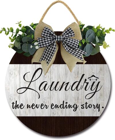 Laundry The Never Ending Story Sign Rustic Wooden Plaque Wreaths for Wall Door Funny Decor Vintage Hanging Room Wash House Farmhouse 12IN in Saudi Arabia