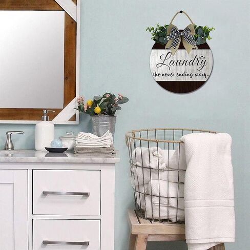 Laundry The Never Ending Story Sign Rustic Wooden Plaque Wreaths for Wall Door Funny Decor Vintage Hanging Room Wash House Farmhouse 12IN in Saudi Arabia