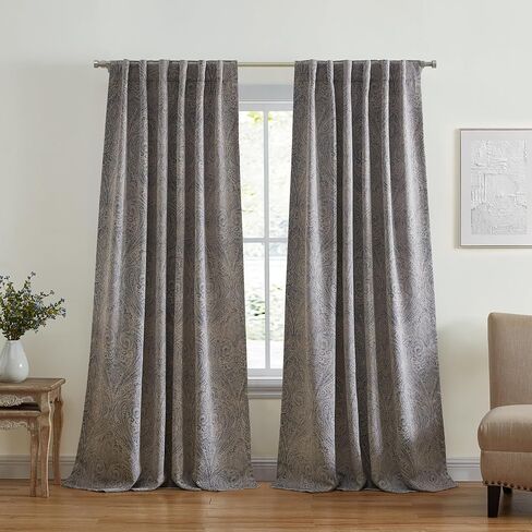 لوحة ستارة نافذة معتمة مطبوعة بالزهور من Elrene Home Fashions Vittoria Paisley، مقاس 52 بوصة × 84 بوصة، رمادي in Saudi Arabia