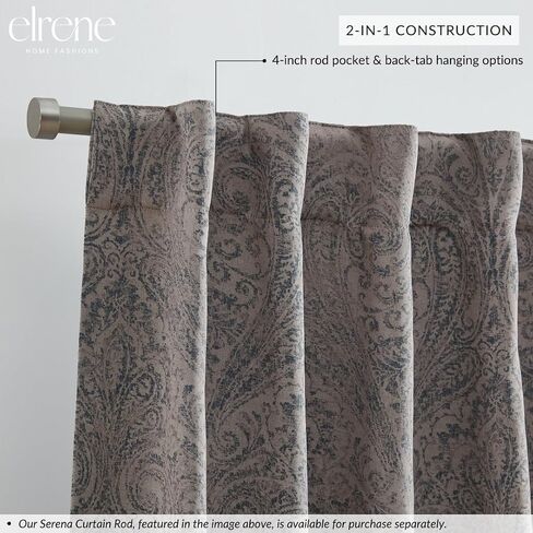 لوحة ستارة نافذة معتمة مطبوعة بالزهور من Elrene Home Fashions Vittoria Paisley، مقاس 52 بوصة × 84 بوصة، رمادي in Saudi Arabia