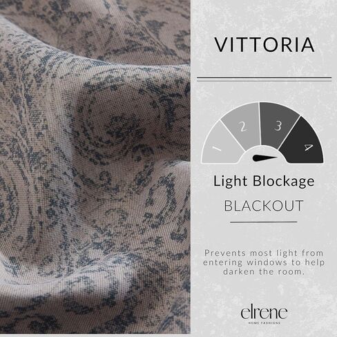 لوحة ستارة نافذة معتمة مطبوعة بالزهور من Elrene Home Fashions Vittoria Paisley، مقاس 52 بوصة × 84 بوصة، رمادي in Saudi Arabia