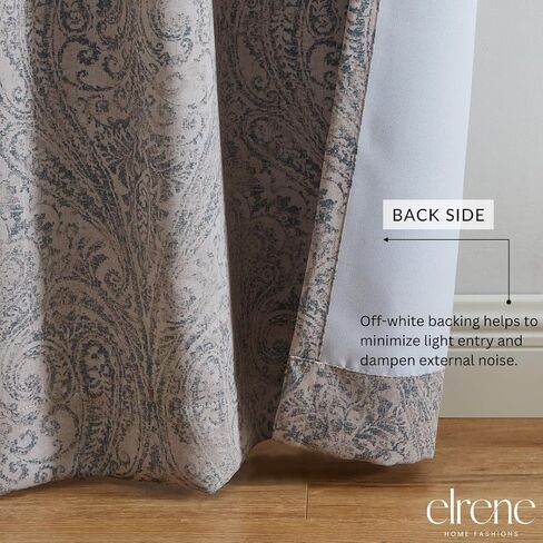 لوحة ستارة نافذة معتمة مطبوعة بالزهور من Elrene Home Fashions Vittoria Paisley، مقاس 52 بوصة × 84 بوصة، رمادي in Saudi Arabia