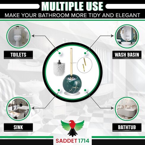 Green Toilet Brush Holder with one Extra Brush - Marble Toilet Brush - Ceramic Toilet Brush - Toilet Cleaner Brush - Bathroom Accessories - Green Toilet Brush - Easy Cleaning Toilet Brush in Saudi Arabia