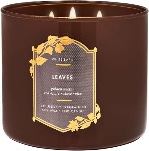 Bath + Body Works Leaves Candle - Crisp Fall Apples + Golden Nectar + Warm Clove Spice - Bath and Body 3 Wick Strong Scented Candle - Large, 14.5 Ounces - Fall Candles, 2024. in Saudi Arabia