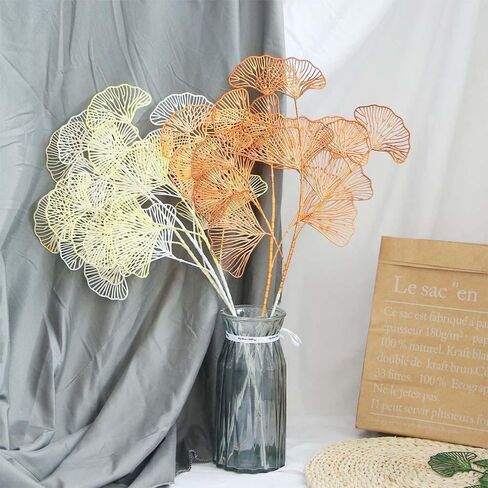 Kopida 26.37" Faux Apricot Leaf Plant 3 Forks Artificial Ginkgo Leaves Simulation Ginkgo Leaf Bushes for Indoor Outdoor Xmas Party Wedding Table Centerpiece DIY Decor,3Pcs in Saudi Arabia