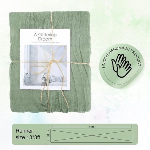 10 Pack Cheesecloth Table Runners Wide Gauze Table Runners Boho Table Runners for Bridal Shower Wedding Birthday Party Table Decorations (Green, 35 x 157 Inch) in Saudi Arabia