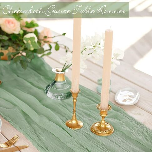 10 Pack Cheesecloth Table Runners Wide Gauze Table Runners Boho Table Runners for Bridal Shower Wedding Birthday Party Table Decorations (Green, 35 x 157 Inch) in Saudi Arabia