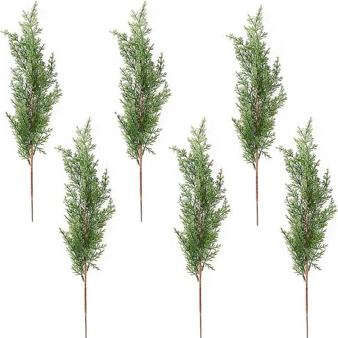 6Pcs Artificial Cypress Branches, 16.5 Inch Faux Greenery Pine Picks Long Stem Cedar Sprigs Garland Evergreen Branch for Flower Arrangements DIY Craft Decoration in Saudi Arabia
