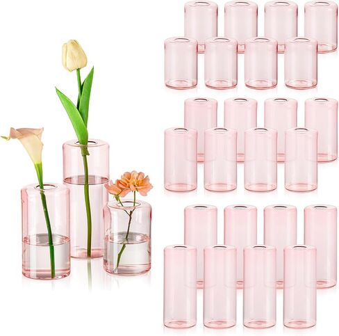 Glasseam Bud Vases in Bulk 24: Handmade Glass Vases for Centerpieces Cute Blown Small Vase for Flowers Modern Clear Flower Vase Centerpiece Cylinder for Wedding Reception Dining Table Decorations in Saudi Arabia