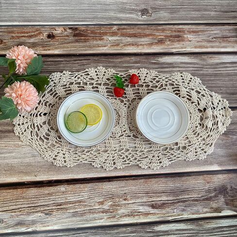 COOKY Handmade Crochet Doily Table Runners, Rustic Crochet Cloth Lace Doily Floral Table Placemats Oval Table Cloth for Home, Wedding, Party, Decoration, 11.5" x 23.5" (30cm x 60cm) - Beige in Saudi Arabia