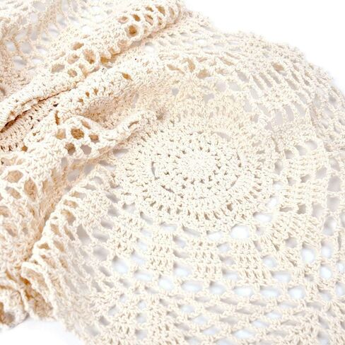 COOKY Handmade Crochet Doily Table Runners, Rustic Crochet Cloth Lace Doily Floral Table Placemats Oval Table Cloth for Home, Wedding, Party, Decoration, 11.5" x 23.5" (30cm x 60cm) - Beige in Saudi Arabia
