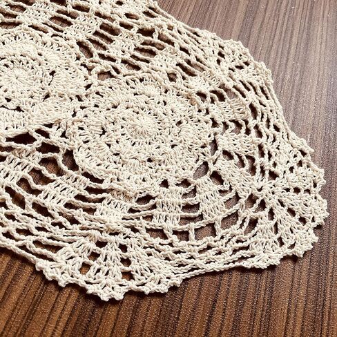 COOKY Handmade Crochet Doily Table Runners, Rustic Crochet Cloth Lace Doily Floral Table Placemats Oval Table Cloth for Home, Wedding, Party, Decoration, 11.5" x 23.5" (30cm x 60cm) - Beige in Saudi Arabia
