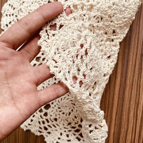 COOKY Handmade Crochet Doily Table Runners, Rustic Crochet Cloth Lace Doily Floral Table Placemats Oval Table Cloth for Home, Wedding, Party, Decoration, 11.5" x 23.5" (30cm x 60cm) - Beige in Saudi Arabia