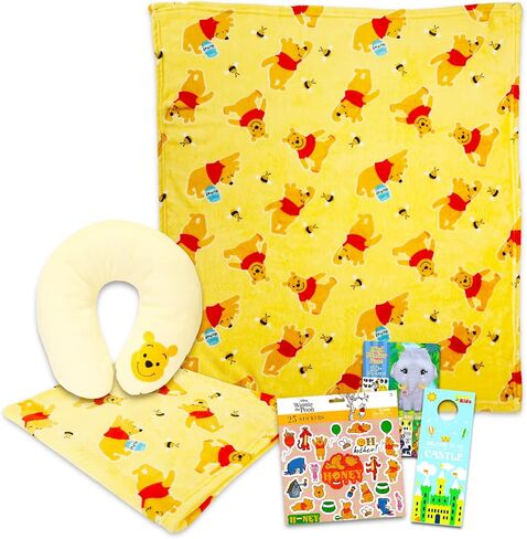 Disney Winnie The Pooh Travel Set for Kids- Bundle with Winnie The Pooh Blanket and Neck Pillow Plus Sticker Activity Book, More Winnie The Pooh Travel Accessories Set in Saudi Arabia