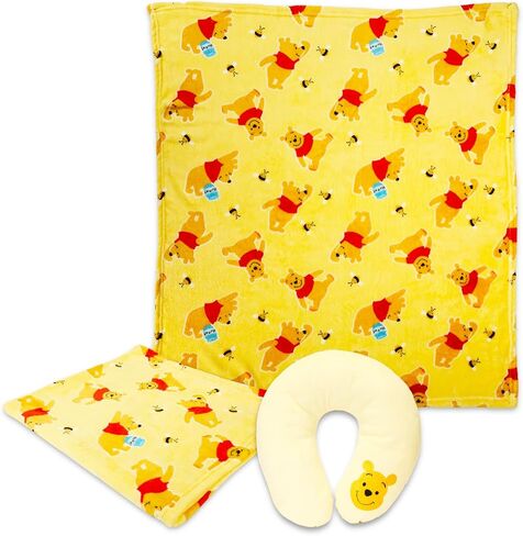 Disney Winnie The Pooh Travel Set for Kids- Bundle with Winnie The Pooh Blanket and Neck Pillow Plus Sticker Activity Book, More Winnie The Pooh Travel Accessories Set in Saudi Arabia