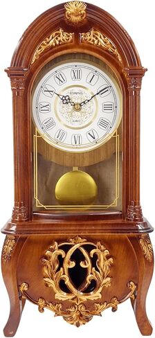 LANDCHY19''H خمر البندول رف ساعة الخشب مثل الانتهاء من ساعة الجد الراتنج ساعة الطاولة ساعات الذكرى السنوية لغرفة المعيشة ديكور مكتب فاندربيلت مانتيل ساعة الموقد، بني in Kuwait