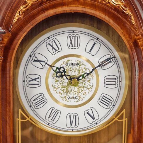LANDCHY19''H خمر البندول رف ساعة الخشب مثل الانتهاء من ساعة الجد الراتنج ساعة الطاولة ساعات الذكرى السنوية لغرفة المعيشة ديكور مكتب فاندربيلت مانتيل ساعة الموقد، بني in Kuwait