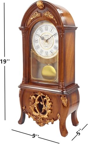 LANDCHY19''H خمر البندول رف ساعة الخشب مثل الانتهاء من ساعة الجد الراتنج ساعة الطاولة ساعات الذكرى السنوية لغرفة المعيشة ديكور مكتب فاندربيلت مانتيل ساعة الموقد، بني in Kuwait
